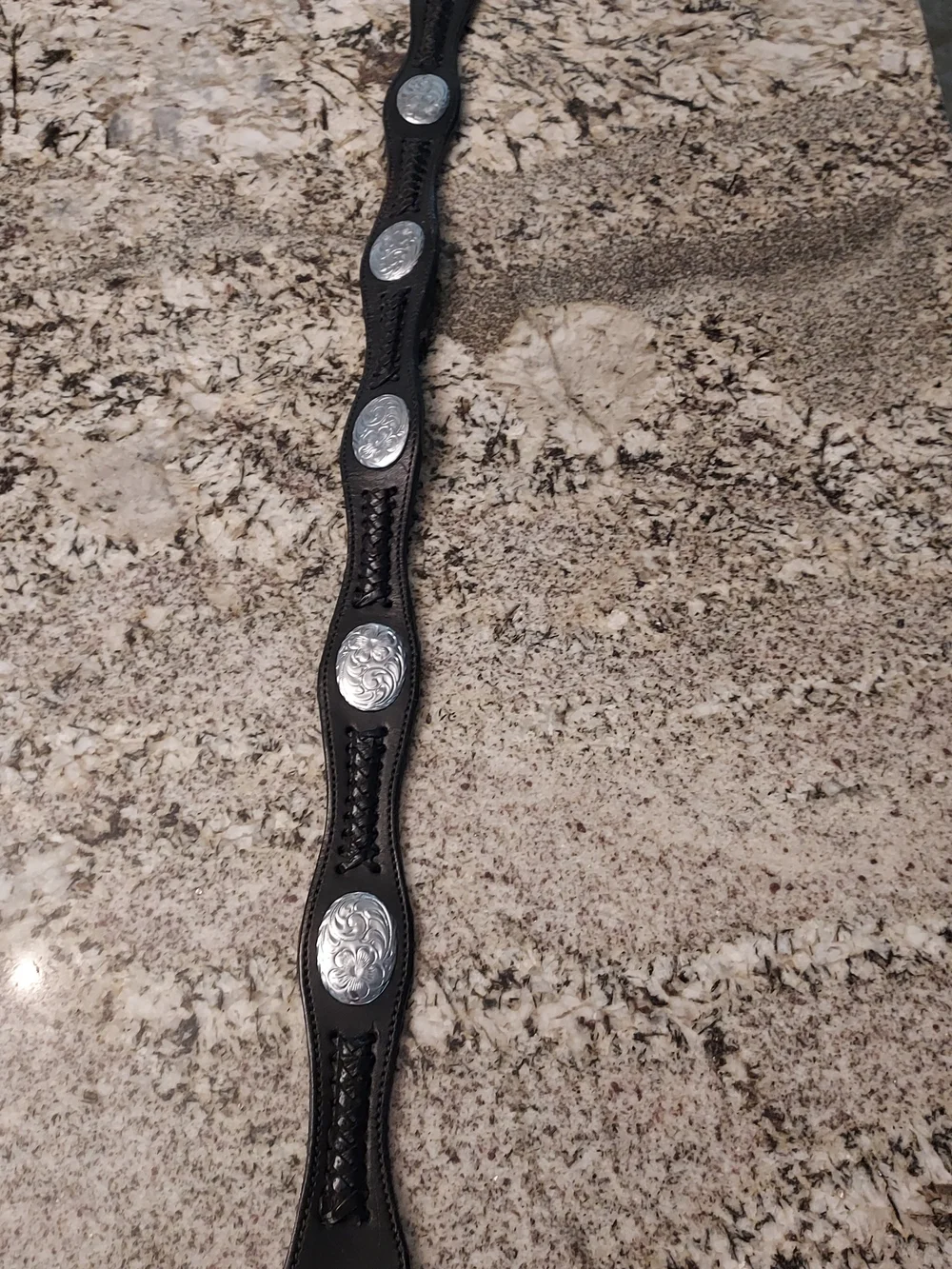 Vtg. J R Palacios Men's Tooled Belt w Intricate Braiding & Silver Conchos. Sz 42